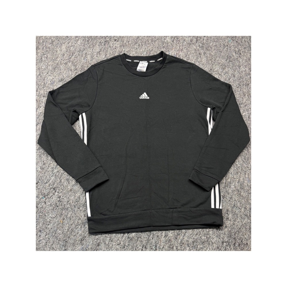 Adidas Mens Essentials 3-Stripe Fleece Sweatshirt Black Crewneck Large L